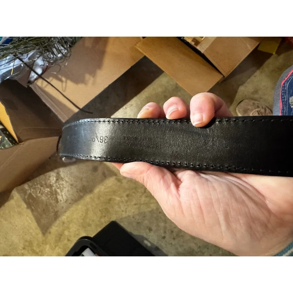 Harness House Mens Black Leather Belt Size 36 Made in USA Silver Buckle Dress